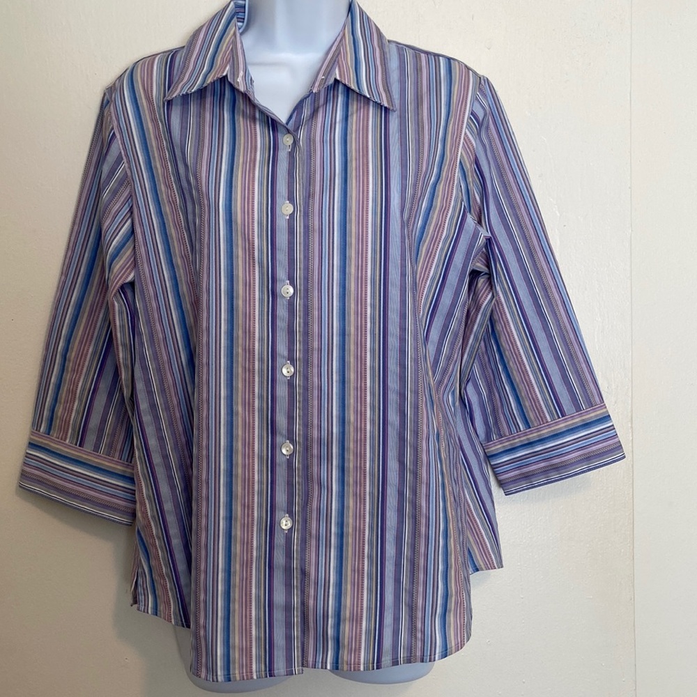 Fox Croft Pastel Striped Button Front Shirt
